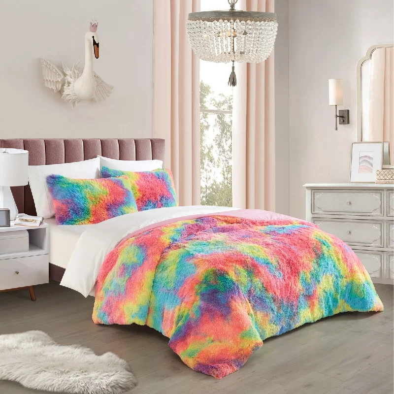 Heritage Kids Rainbow Bright Faux Fur Comforter Set