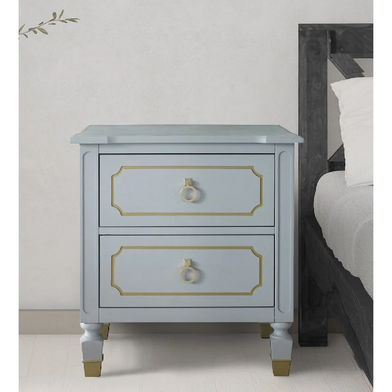 Hex 26 Inch Modern Nightstand, 2 Drawers, Ring Handles, Wood, Gray, Gold