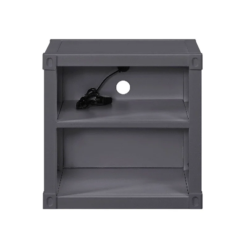 Industrial Metal Cargo Nightstand with USB - 2 Open Compartments