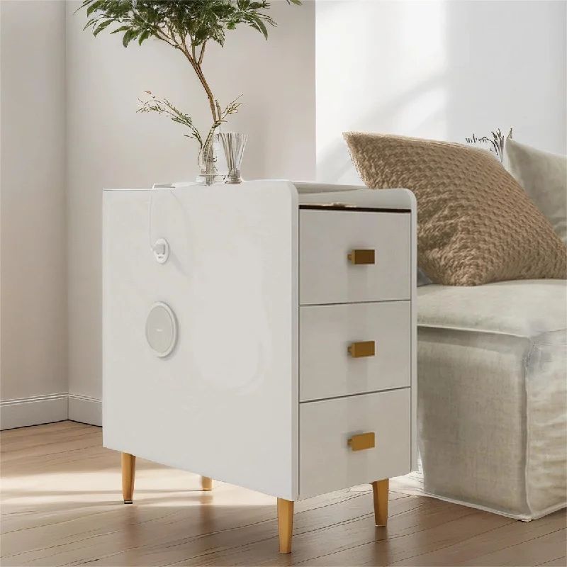 LED Nightstand with Wireless Charging Station, 3 Drawers, Speaker