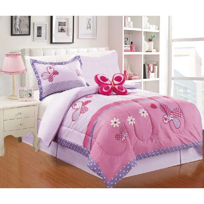 Little Adrien- butterfly 4pc Printed Comforter Set- Size Twin