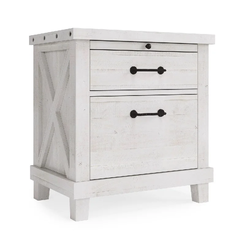 Liu 28 Inch Nightstand, 2 Drawers, Pull Out Tray, Plank Panels, White