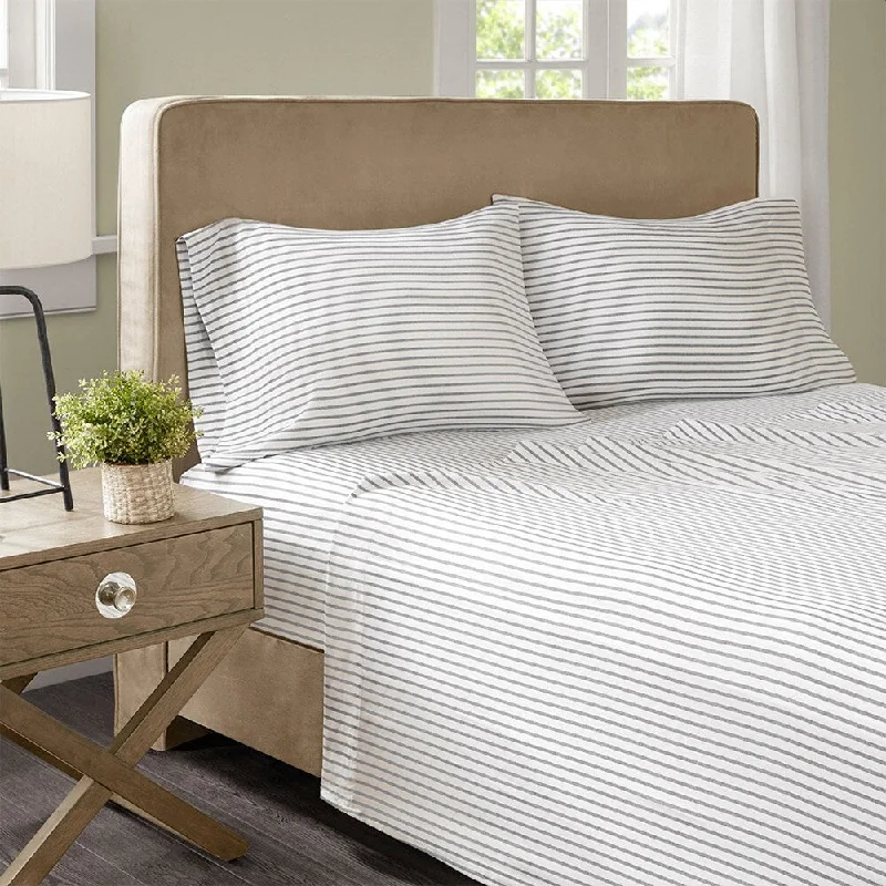 Madison Park Essentials Chambray Sheet Set King Grey Stripe