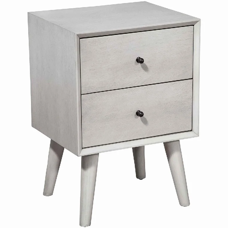 Mid Century Modern Wooden Nightstand with 2 Drawers and Slanted Legs, Gray