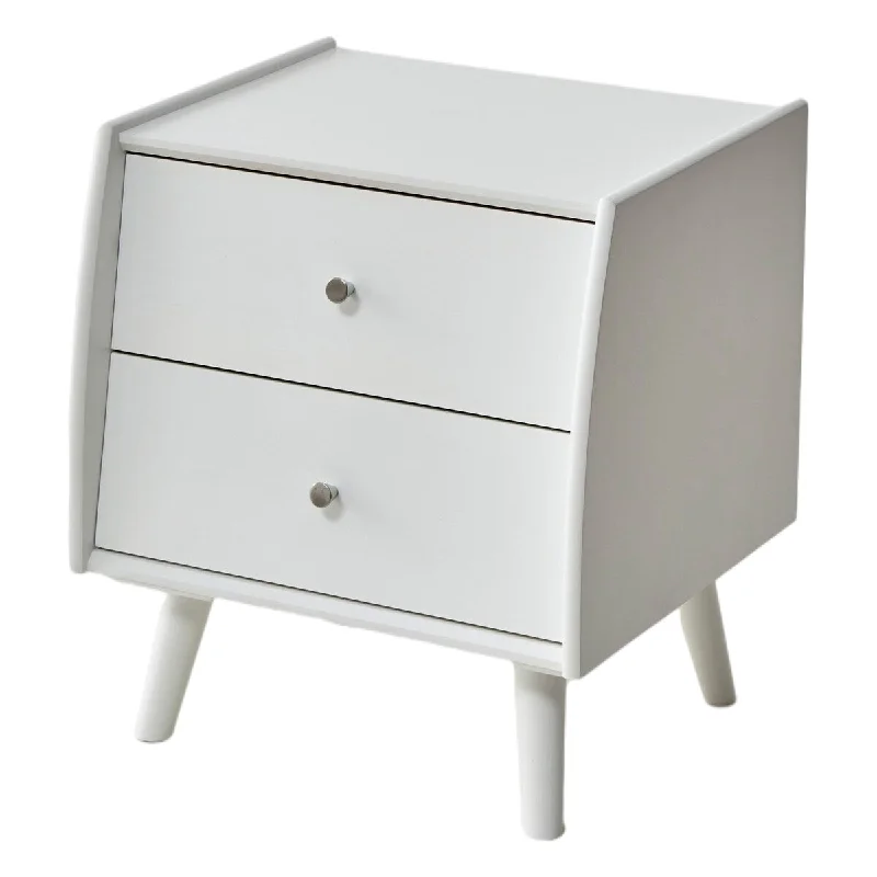 Modern 2-drawer Solid Wood Nightstand with Storage Compartment and Legs, 100% Natural Beech Wood, Arc edges