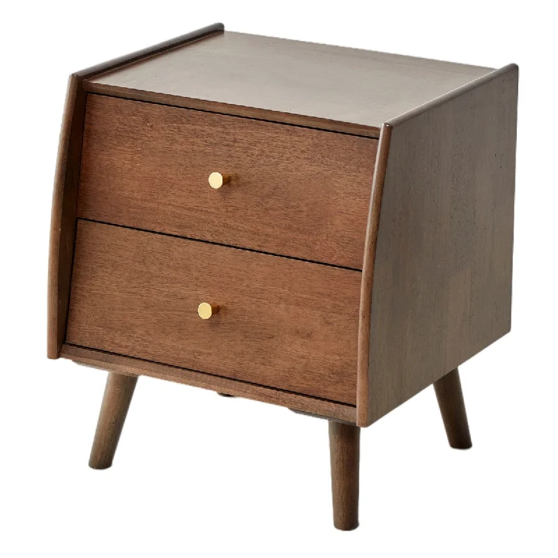 Modern 2-drawer Solid Wood Nightstand with Storage Compartment and Legs, 100% Natural Beech Wood, Arc edges