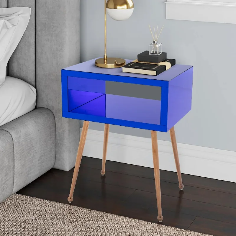 Modern Acrylic Mirrored Nightstand with Storage Shelf&Tapered Metal Legs