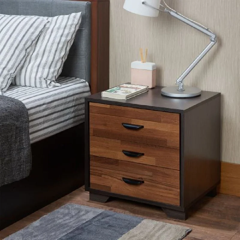 Modern and Functional Rectangular Nightstands , Three Drawers , Side Metal Glide Drawer