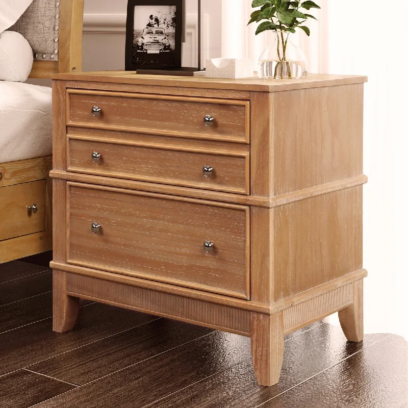 Modern and Stylish 3-Drawer Nightstand Removable Hardware Solid Wood Frame Natural Finish