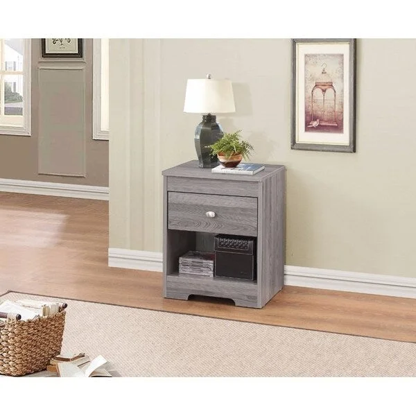 Modish One Drawer Wood Nightstand By Tashia, Grey