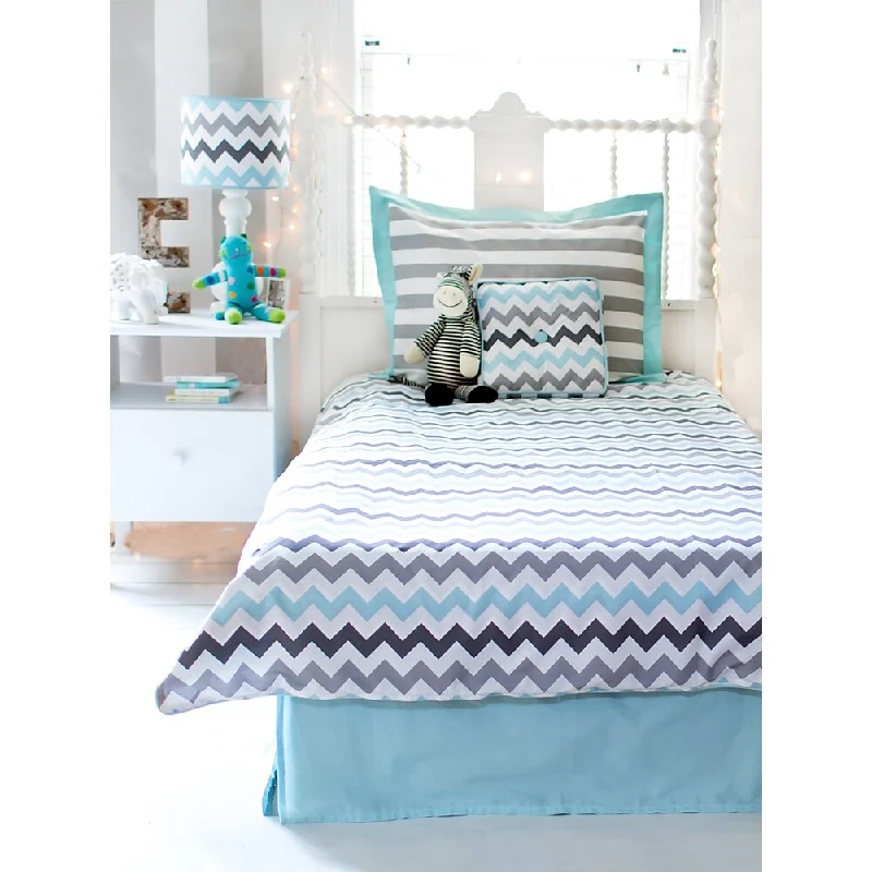 My Baby Sam Aqua Chevron 3-piece Twin Duvet Cover Set