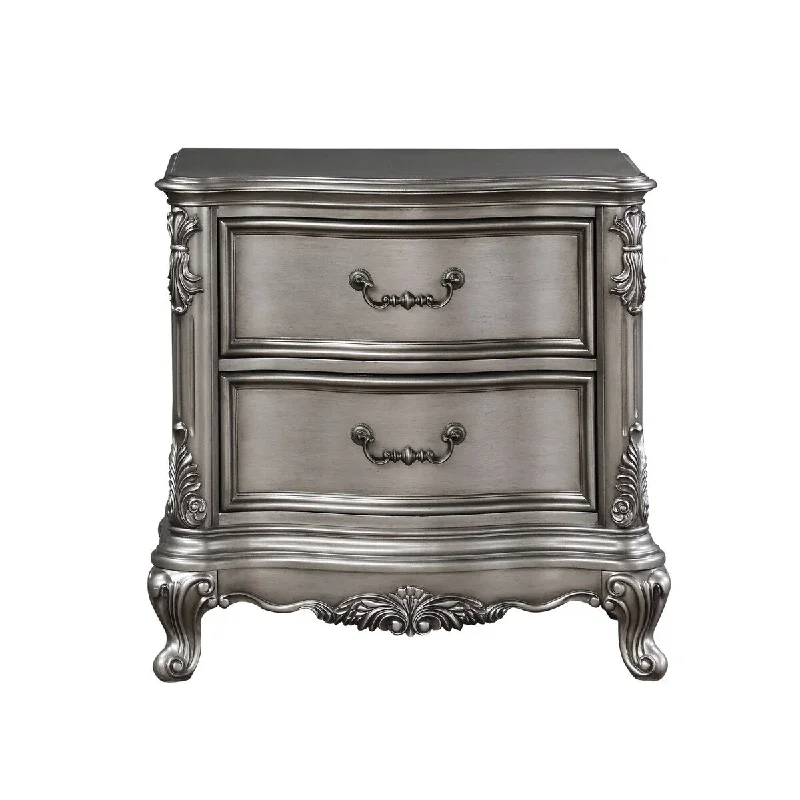 Nightstand in Antique Platinum Finish - Elegant European Chateau Design