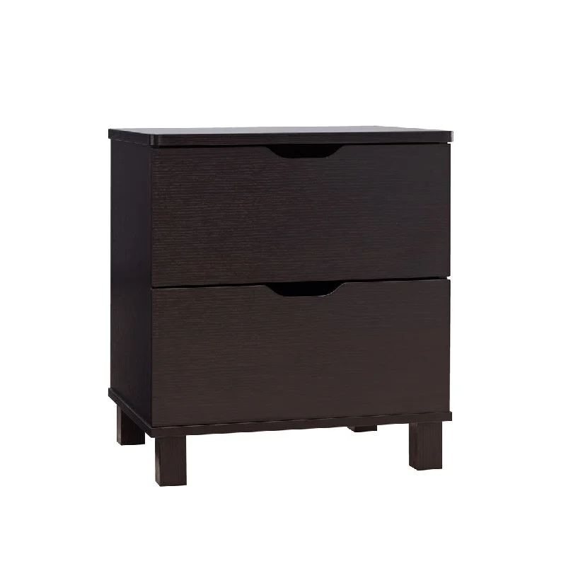 Nightstand with 2 Drawers and Cut Out Pulls, Dark Brown