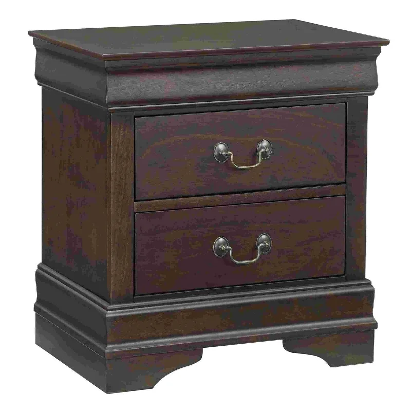 Nightstand with 2 Drawers and Metal Drop Handles, Brown