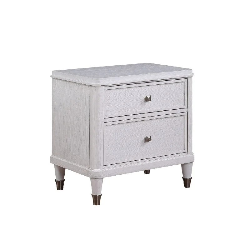 Nightstand with 2 Drawers and Tapered Legs, White