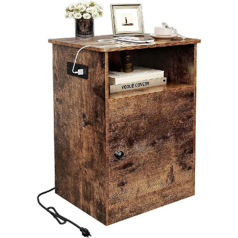 Nightstand with Charging Station ModernTable Cabinet & USB 17.72"D x 13.7"W x 23.7"H