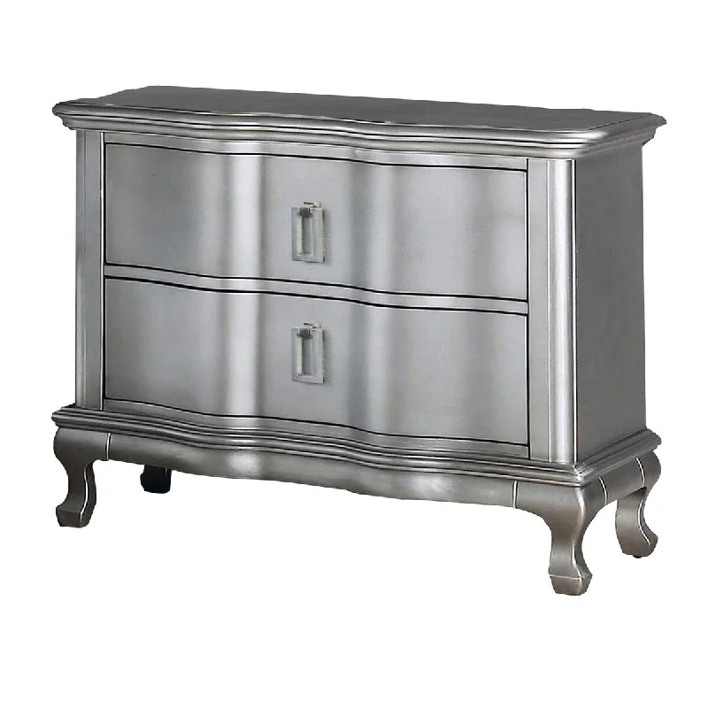 Nightstand with USB and 2 Drawers, Silver