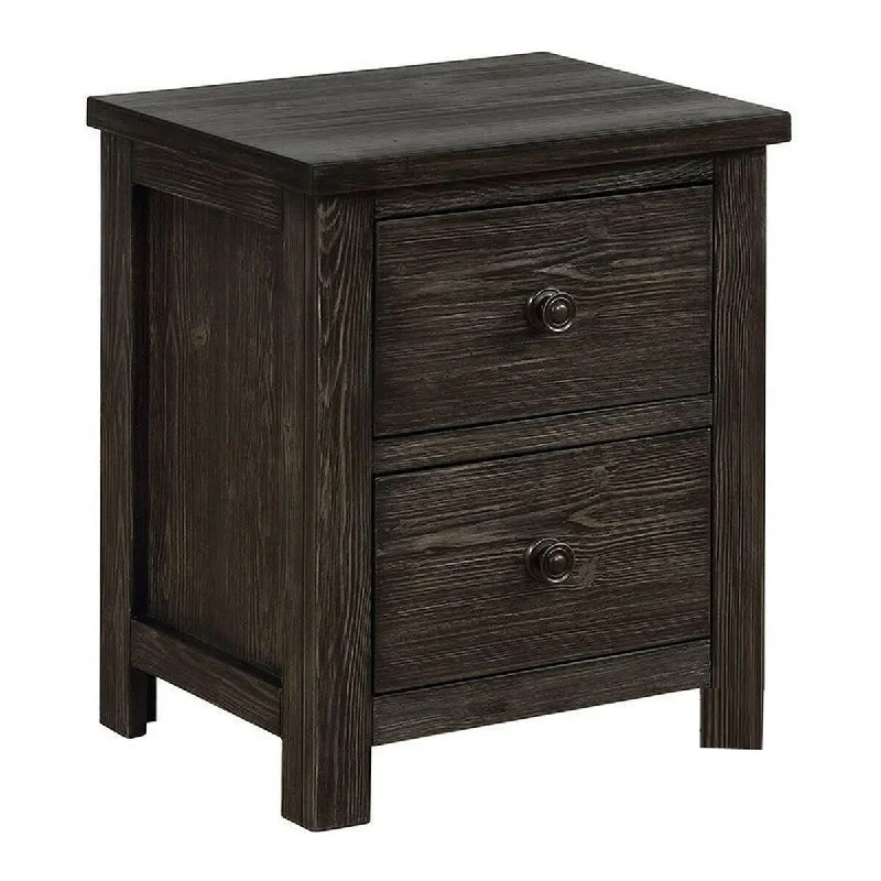 Novi 20 Inch Modern 2 Drawer Nightstand, Wood Grain Details, Dark Gray