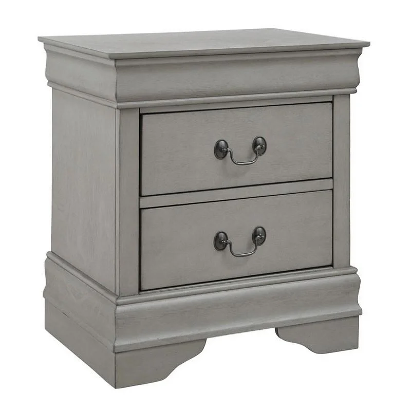 Payton 24 Inch Classic Wood Nightstand, 2 Drawers, Metal Handles, Gray