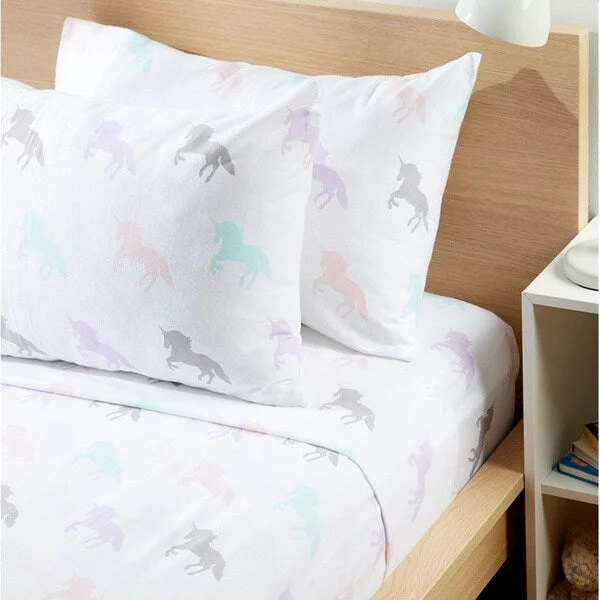 Porch & Den Werburgh Kid's Unicorn Pattern Flannel Sheet Set - Size: Full