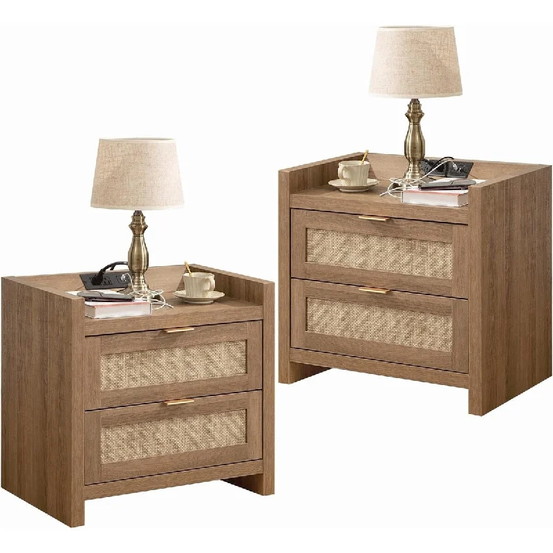 Rattan Night Stands Set of 2 Large 15.4"D x 23.6"W x 22.1"H