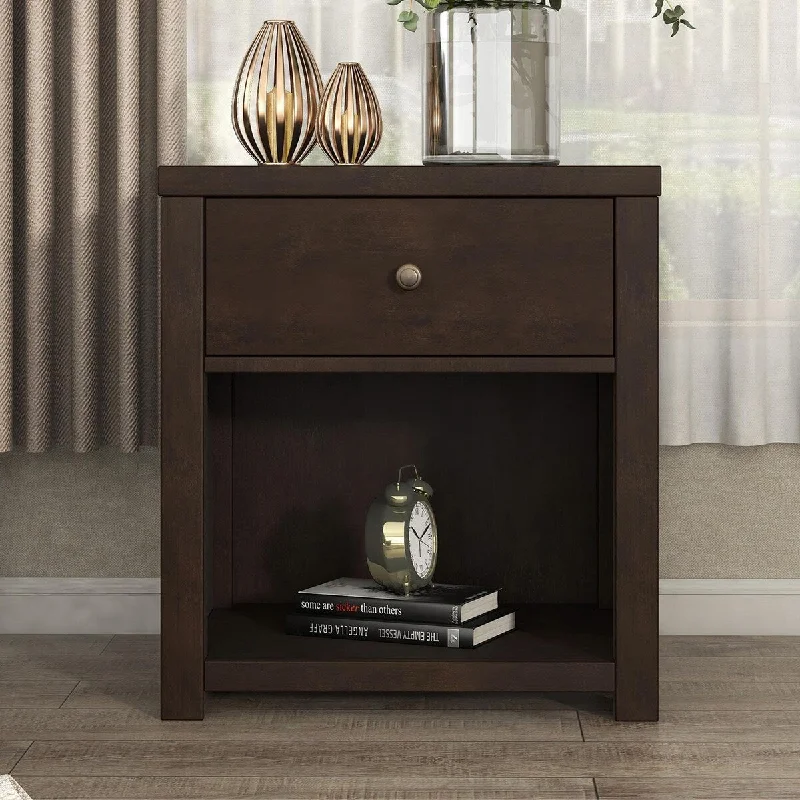 Rich Brown Solid Wood Nightstand, No Assembly Required, Removable Hardware, Vintage Aesthetic