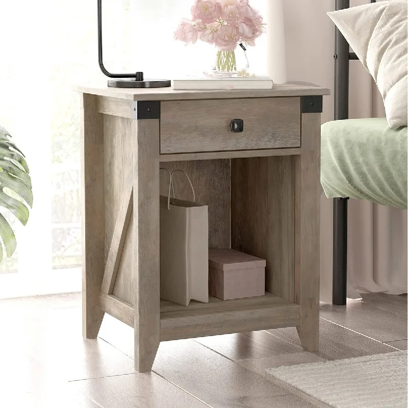 Rustic Nightstand With Drawer Farmhouse Wood 16"D x 19"W x 24"H