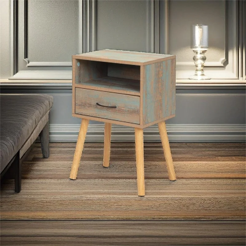 Set of 2 Mid Century Nightstand with Solid Wood Legs