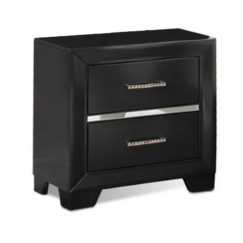 Sia 23 Inch Modern Wood Nightstand, 2 Drawers, Mirror Accent Trim, Black