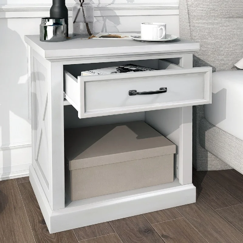 Stylish Wood Nightstand with Drawer, Open Storage, Easy Assembly