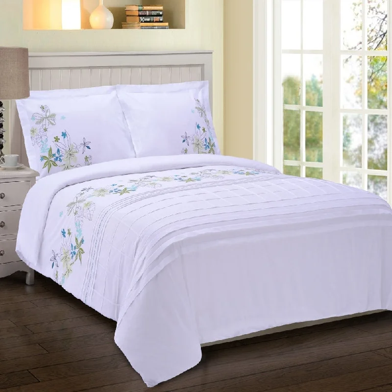 Superior Spring Blooms Premium Cotton Twill Embroidered Duvet Set