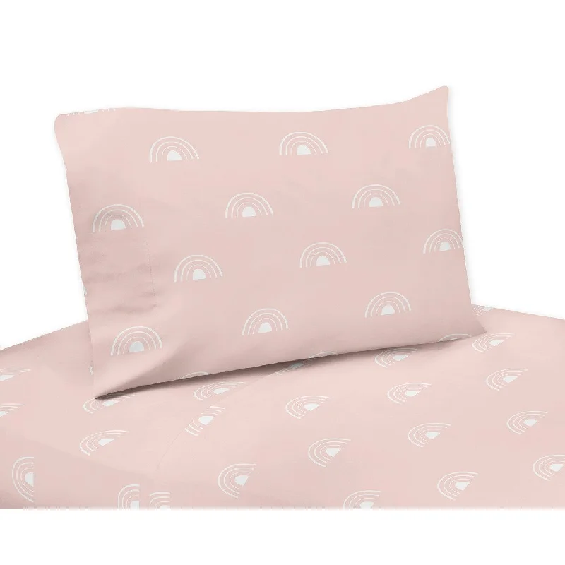 Sweet Jojo Designs Pink Boho Rainbow Girl 3p Twin Sheet Set Blush White Bohemian Shabby Chic Celestial Sky Outdoors Nature