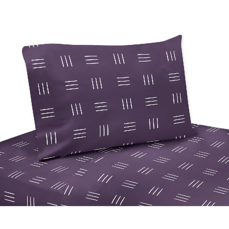 Sweet Jojo Designs Purple Boho Mudcloth Boy Girl Gender Neutral 3p Twin Sheet Set White Bohemian Woodland Tribal Southwest Hatch