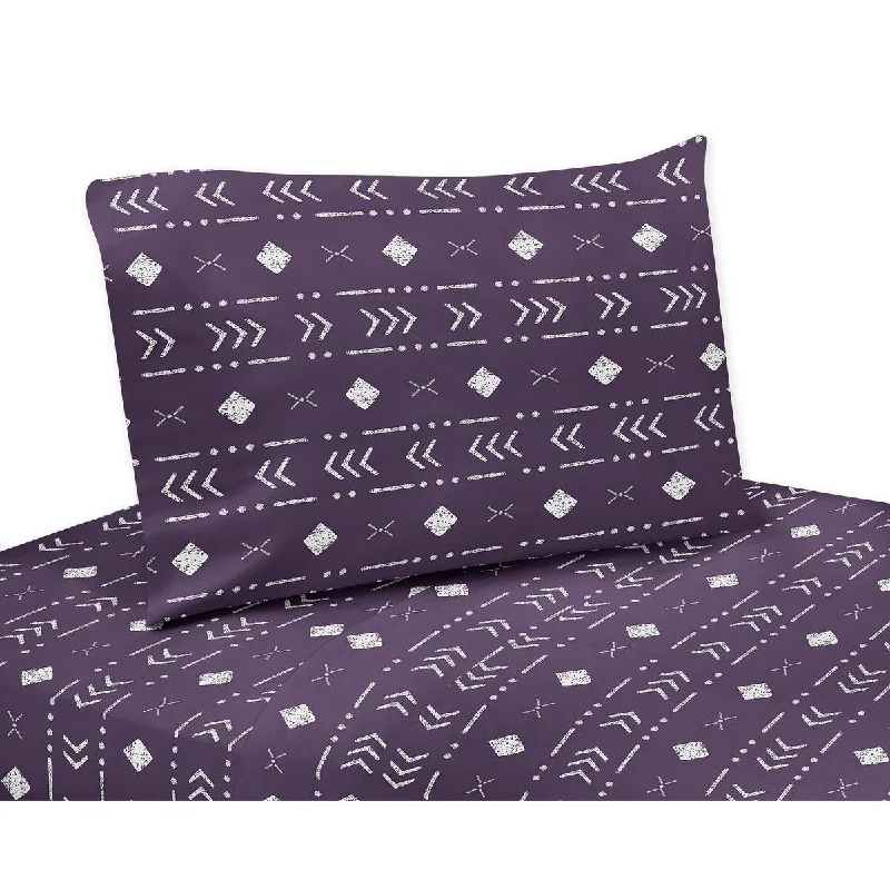 Sweet Jojo Designs Purple Tribal Mudcloth Boy Girl Gender Neutral 3p Twin Sheet Set Woodland Bohemian Southwest Geometric Arrow