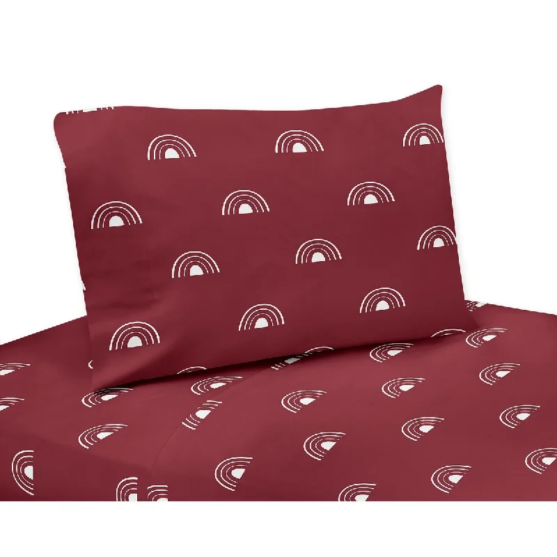 Sweet Jojo Designs Red Boho Rainbow Boy Girl Gender Neutral 3p Twin Sheet Set Burgundy White Bohemian Celestial Outdoors Nature