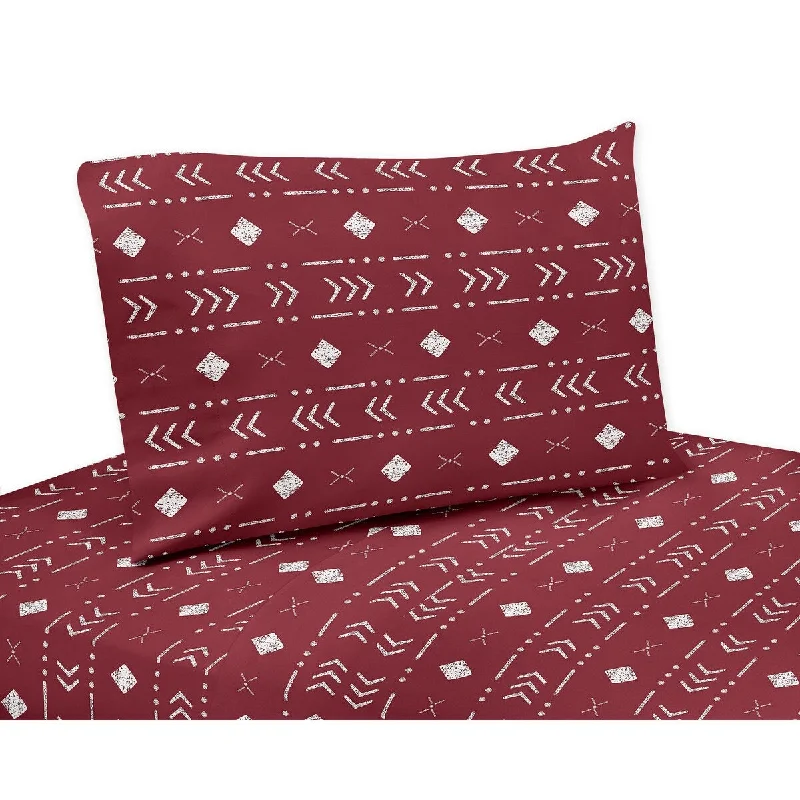 Sweet Jojo Designs Red Tribal Mudcloth Boy Girl Gender Neutral 3p Twin Sheet Set Woodland Bohemian Southwest Geometric Arrow