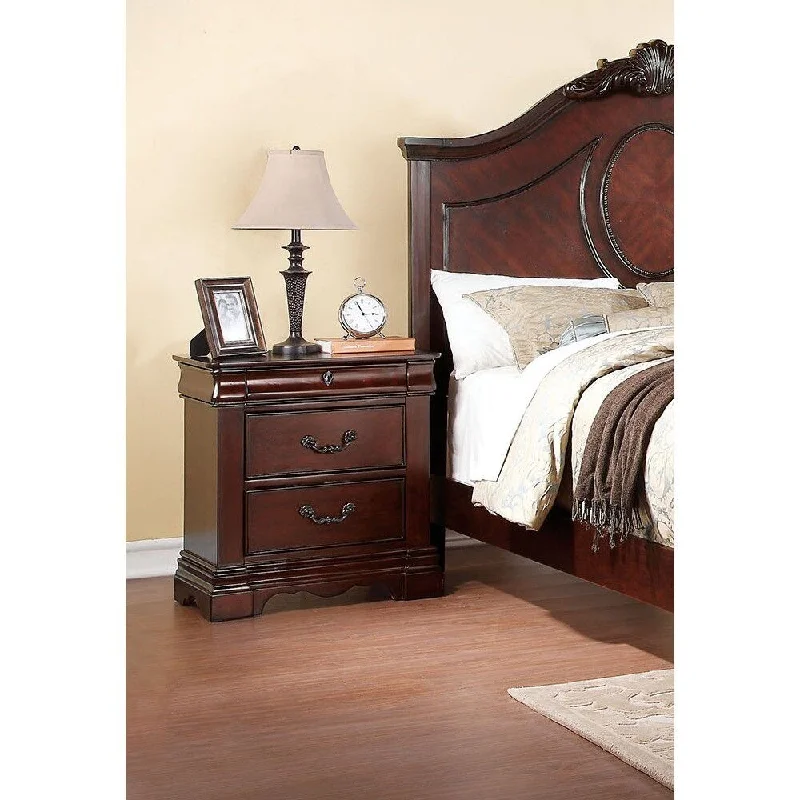 Traditional Nightstand with 3 Drawers in Dark Cherry DT French Front & English Back Felt-Lined Top Drawer