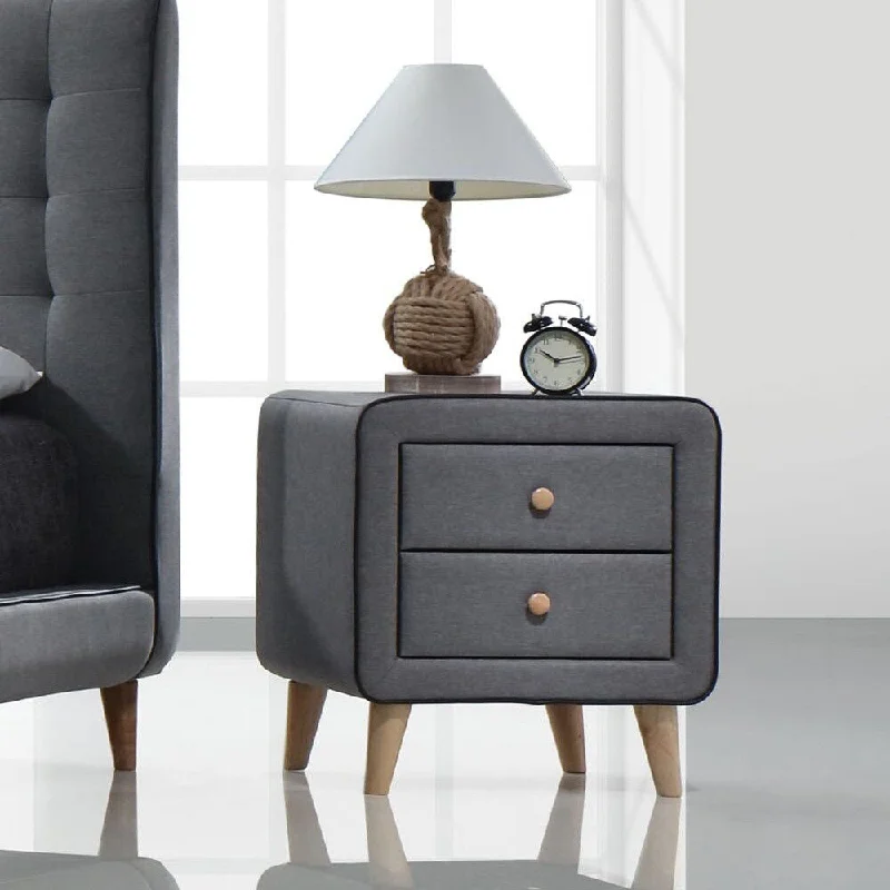 Transitional 2-drawer Nightstand in Light Gray Fabric