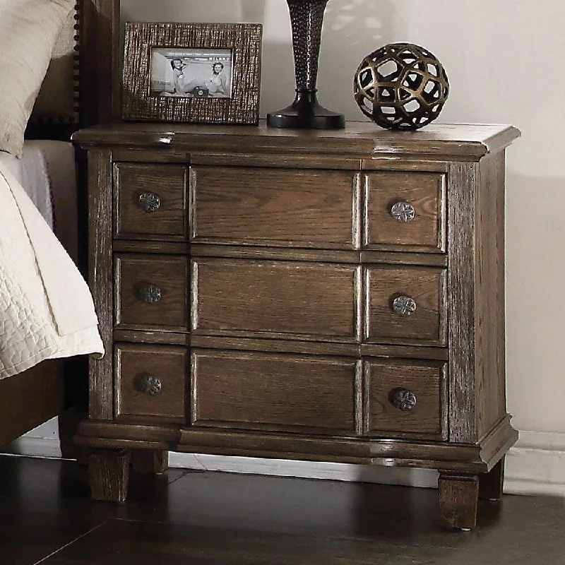 Transitional 3-drawer Nightstand, Dovetail French Front & English Back