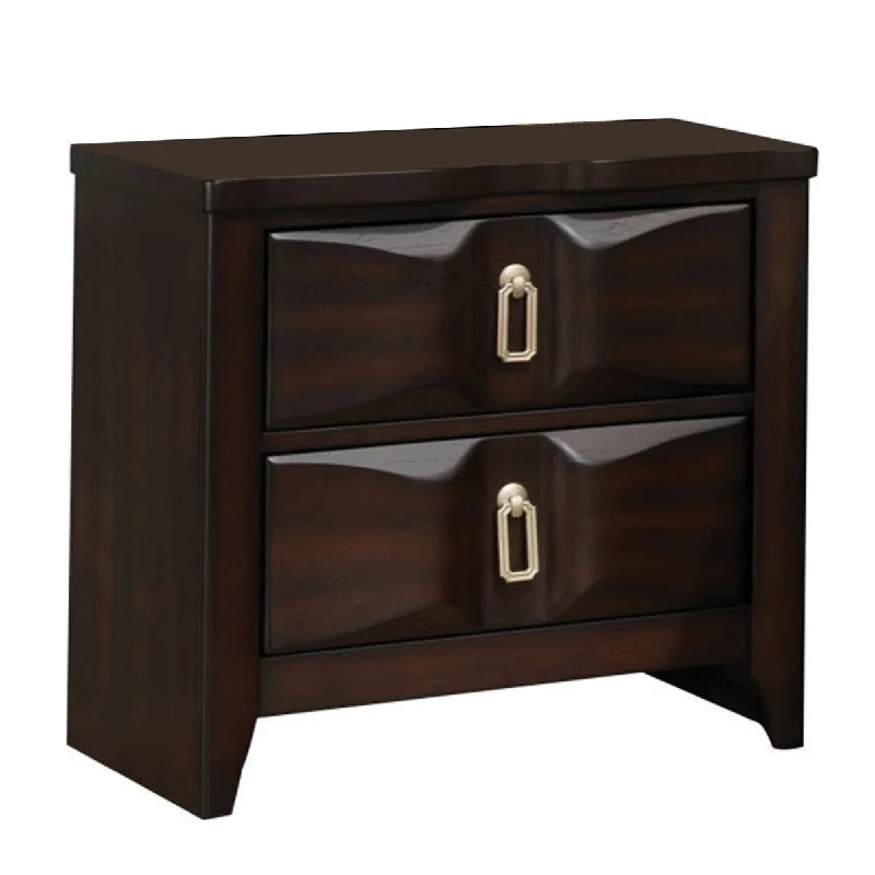 Transitional Style Wood Nightstand with 2 Drawers, Espresso Brown