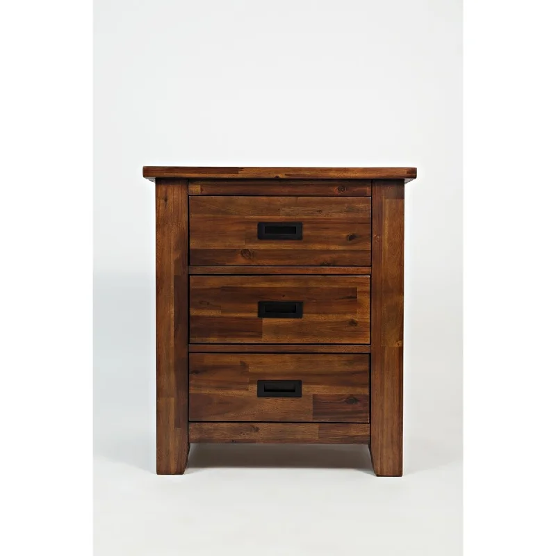 Transitional Style Wooden Nightstand With 3 Drawers, Brown