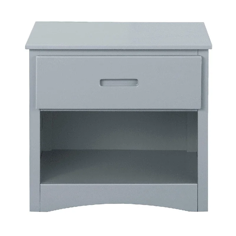 Transitional Wooden Nightstand with 1 Drawer and Recessed Handle, Gray