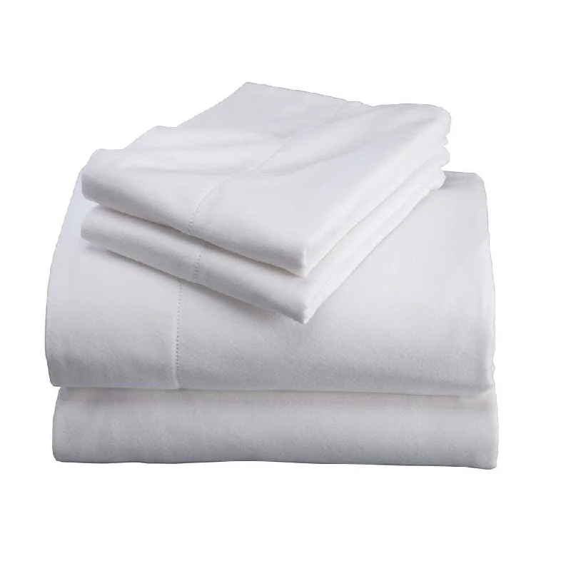 Twin Signature Flannel Hemstitch Sheet Set - White