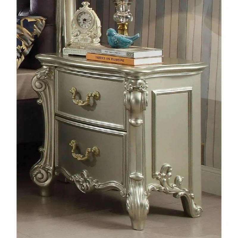 Two Drawer Nightstand With Antique Pull Handles, Champagne