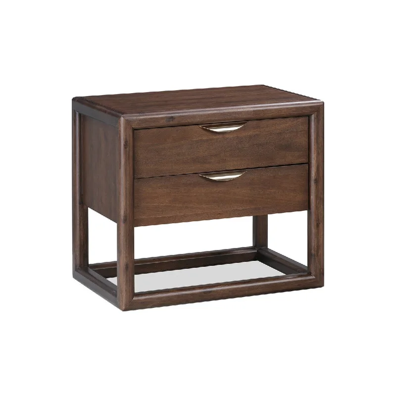 Vipe 28 Inch Nightstand, 2 Drawers, USB Charging Port, Dark Brown Wood