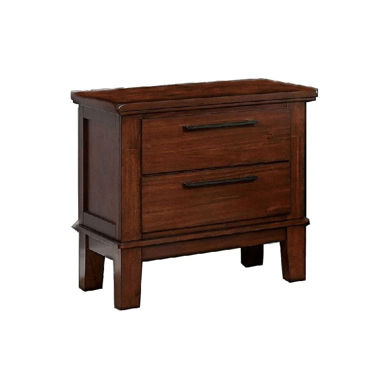 Wood and Metal Nightstand with 2 Drawers, Cherry Brown and Black