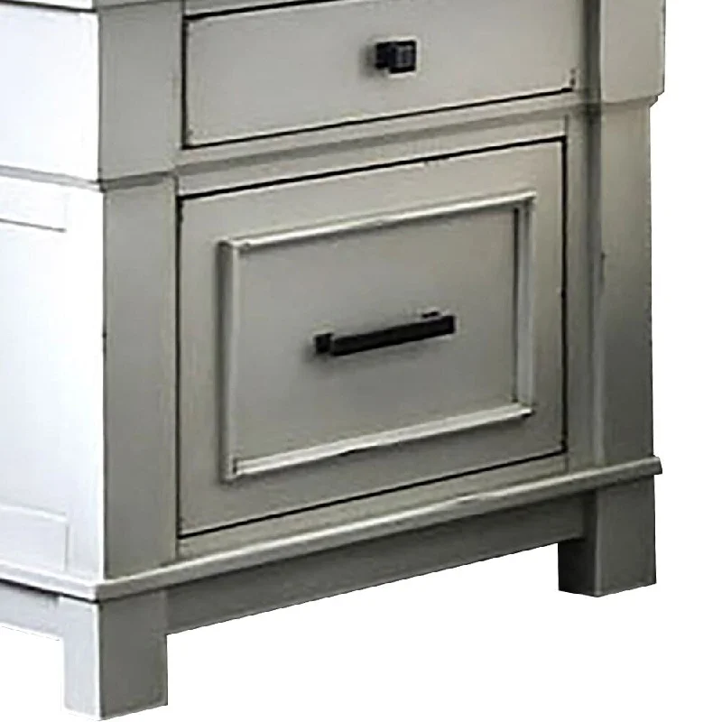 Wood and Metal Nightstand with 2 Drawers, White and Black