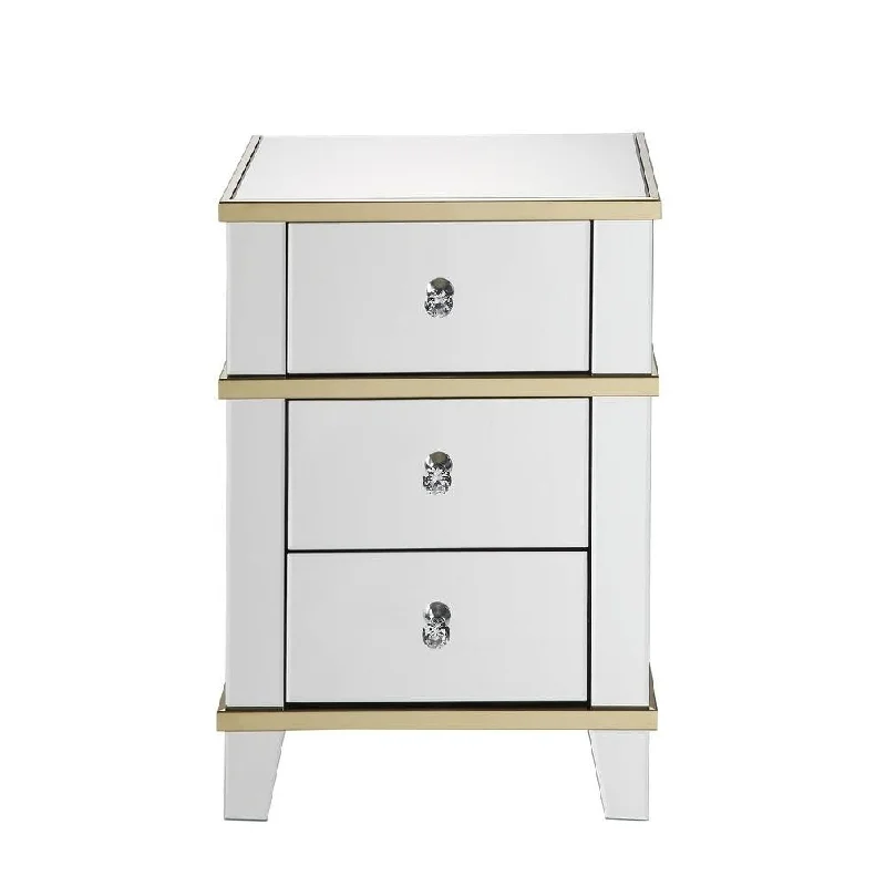 Wood & Mirror Nightstand with Crystal Knobs, Silver