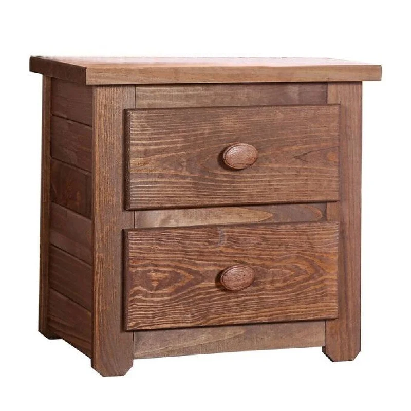 Wooden 2 Drawers Night Stand In Mahogany Finish, Brown