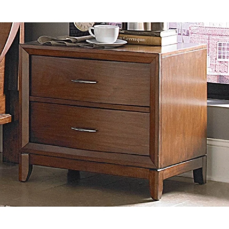 Wooden 2 Drawers Night Stand With Tapered Legs Walnut Brown